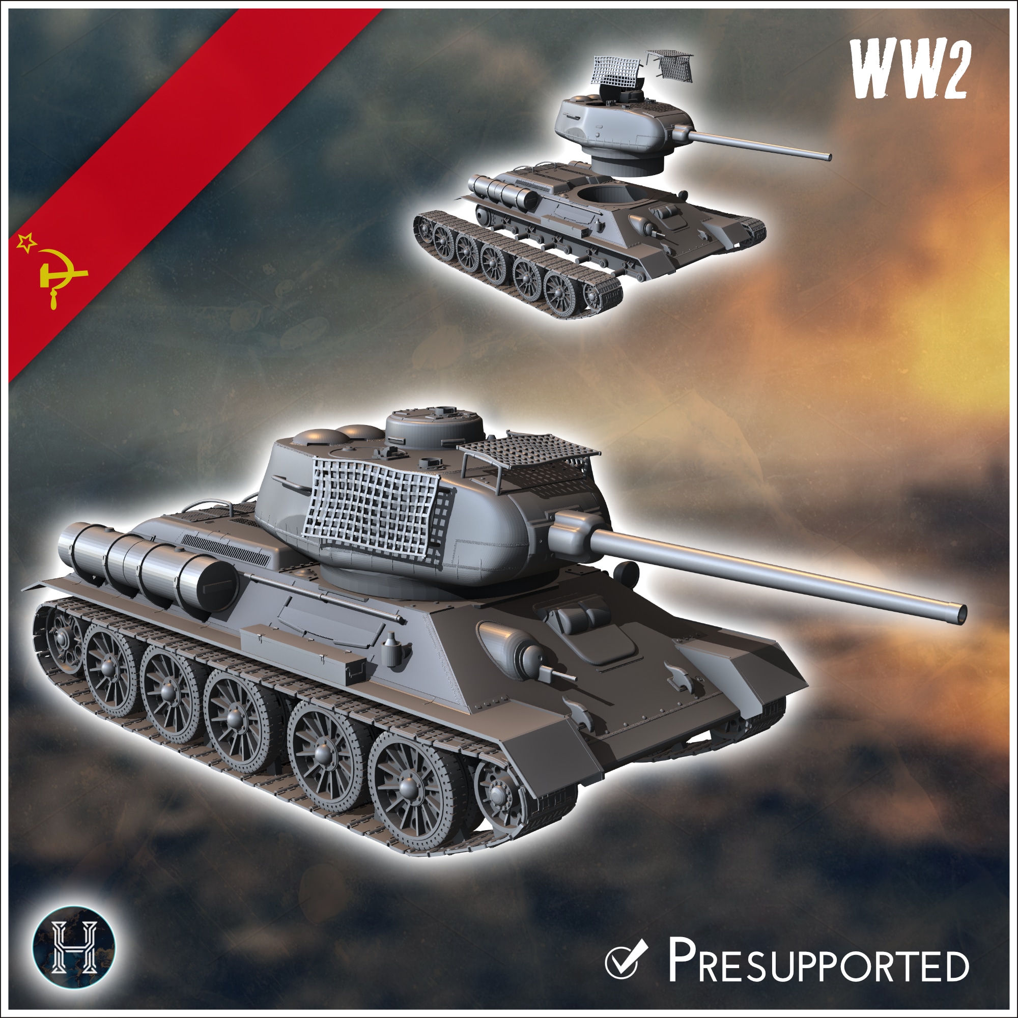 T-34-85 M1945 (with bedspring up-armour) - Soviet army WW2 Second World East front Ostfront RPG Mini Hobby